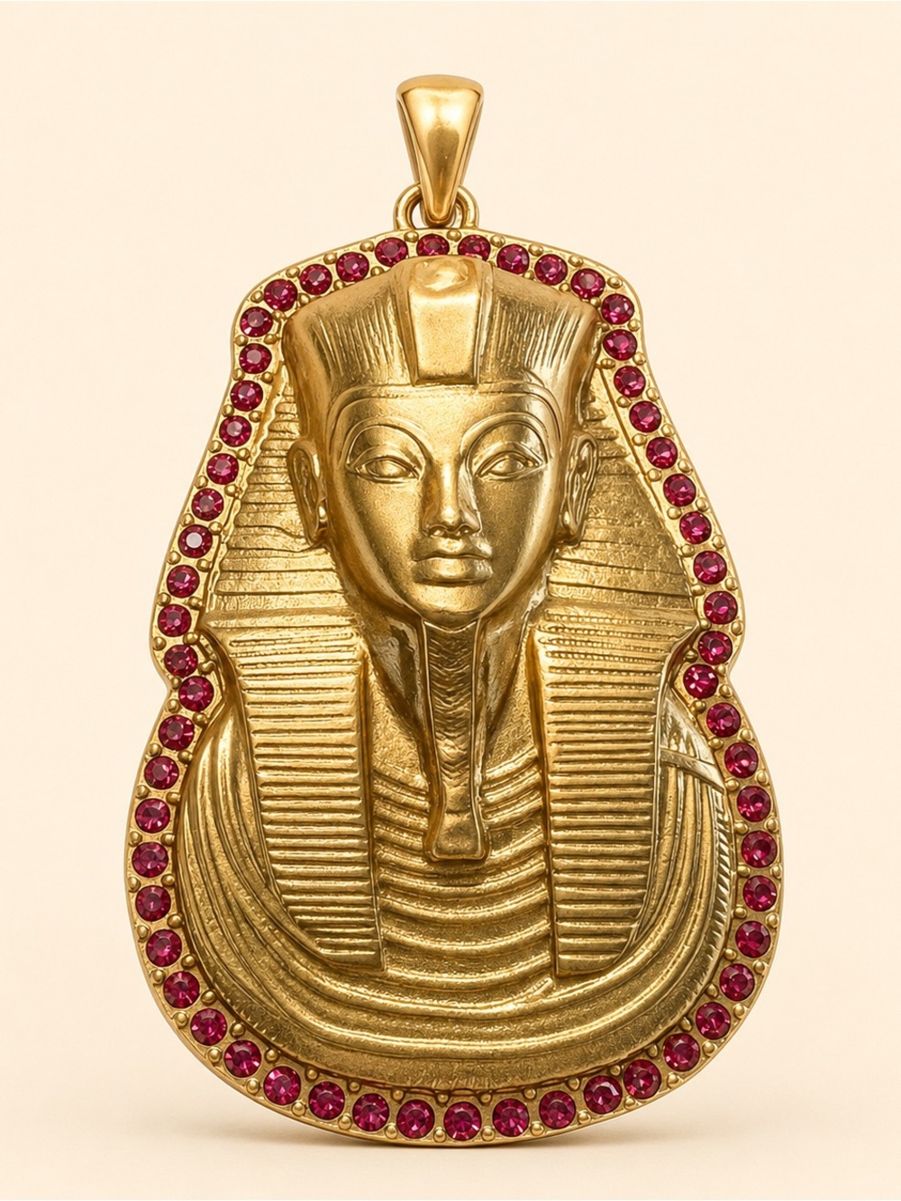 Gold-Tone Pharaoh Pendant with Pink Gemstone Halo (KFITZ)